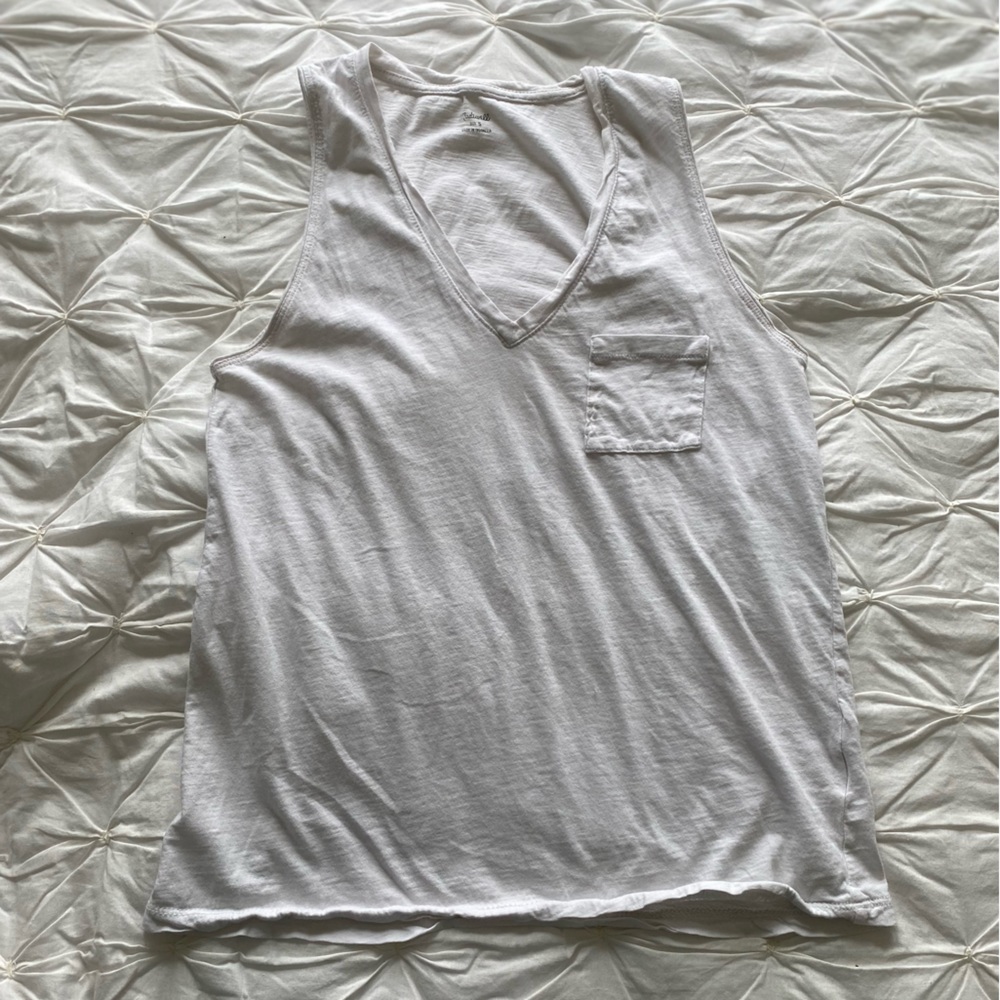NWOT Madewell Tank cotton white thick strap pocket vneck